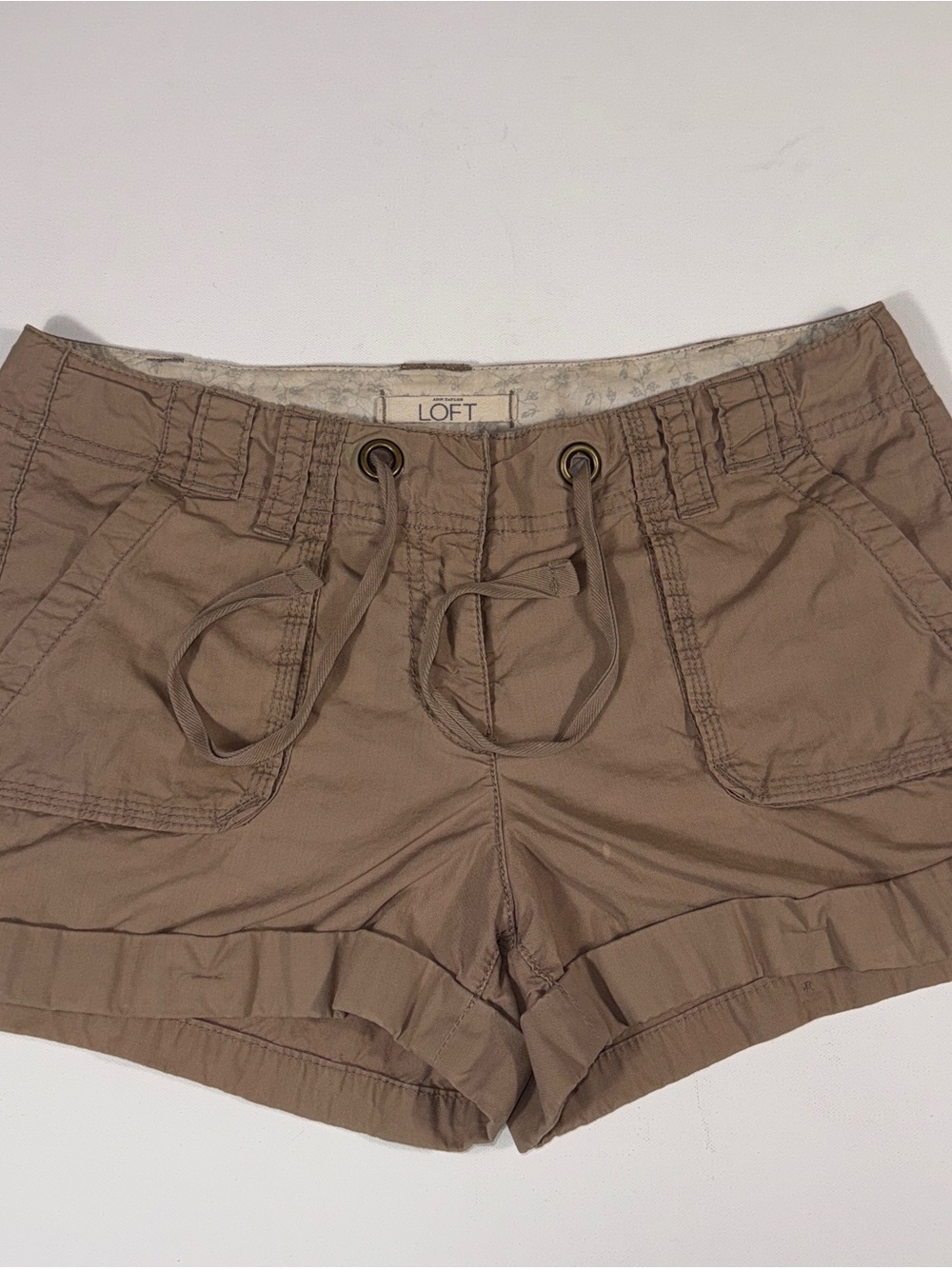 LOFT Women's Taupe Drawstring Patch-Pocket Shorts